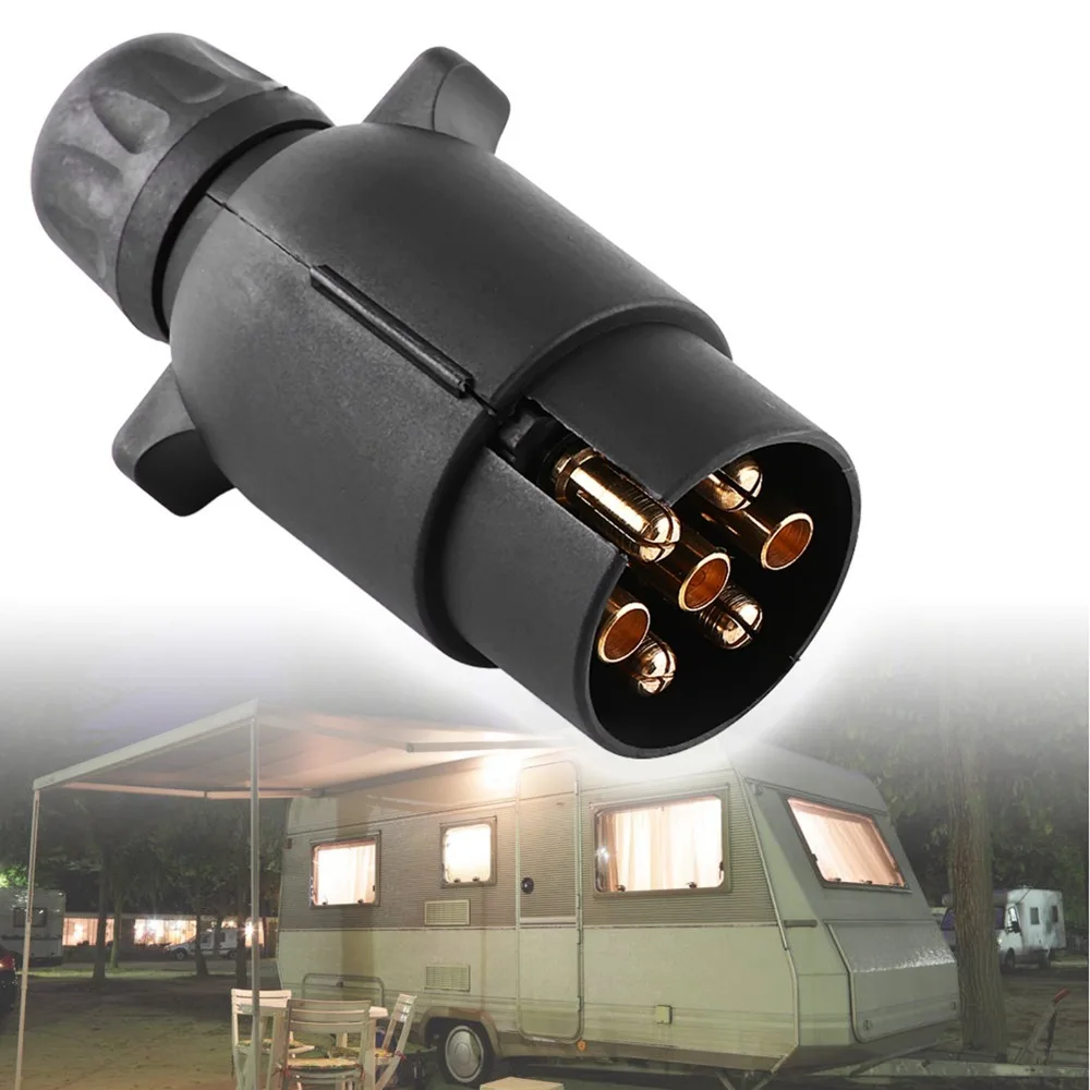 ABS+Brass Electric Trailer Plug Black 7-Pin / 7-Way / 7-Pole Wiring Connector Adapter Universal Copper Pins Trailer Plug Adapter