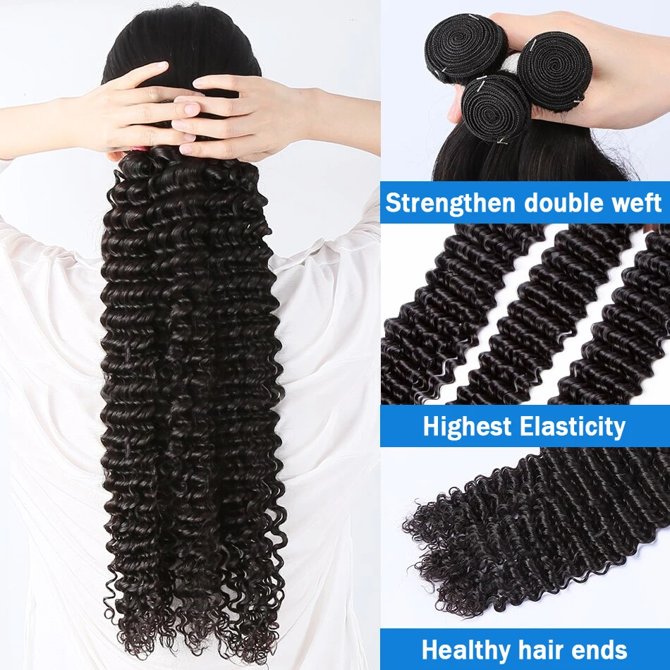 Luvin 28 30 32 Inch Deep Wave Human Hair Bundles Brazilian Curly Water Wave Bundles Remy Hair Extensions For Women