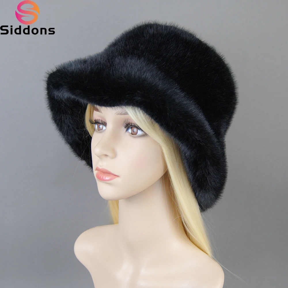 

New Women Winter Luxury False Mink Fur Bomber Hat Natural Warm Artificial Fur Cap Fashion Girls Quality Soft False Mink Fur Hats