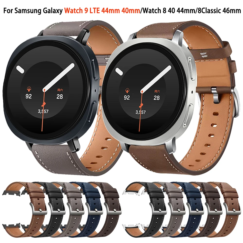No Gaps Leather Band for Samsung Galaxy Watch 9 8 44mm 40mm Business Casual Strap for Galaxy 8 Classic 46mm Bracelet Accessories