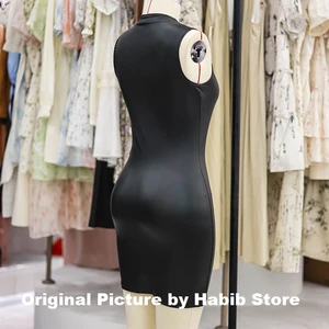 Vestido feminino sexy sem alças de couro PU bodycon, mini vestido curto, roupa feminina, embalagem fina, quadril, preto, clube, festa, verão 12 principais vendas vestidos curto festa tubinho - №2