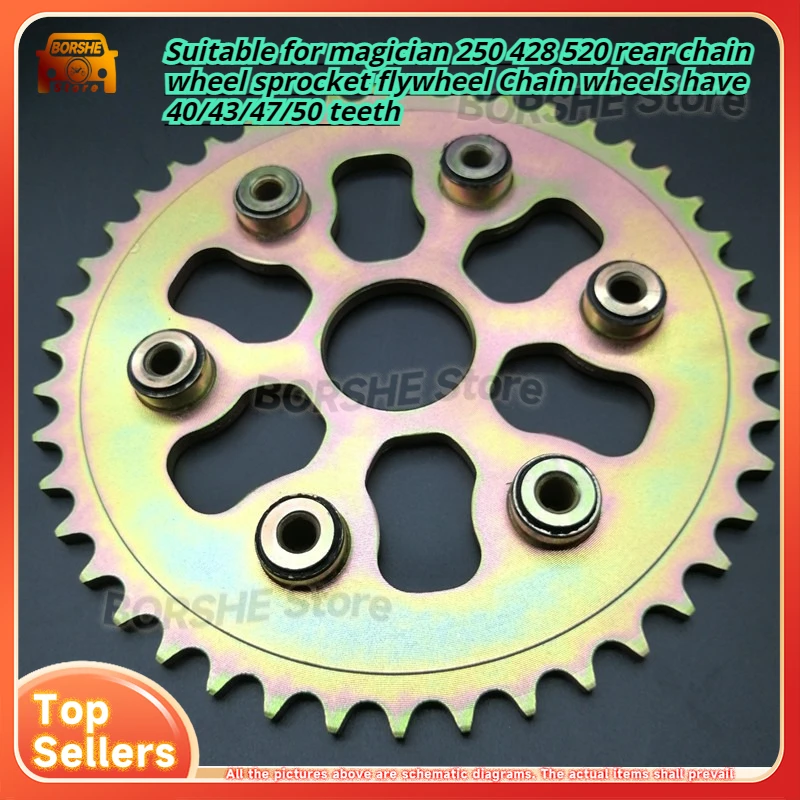

Suitable for magician 250 428 520 rear chain wheel sprocket flywheel Chain wheels have 40/43/47/50 teeth. Motorcycle accessories