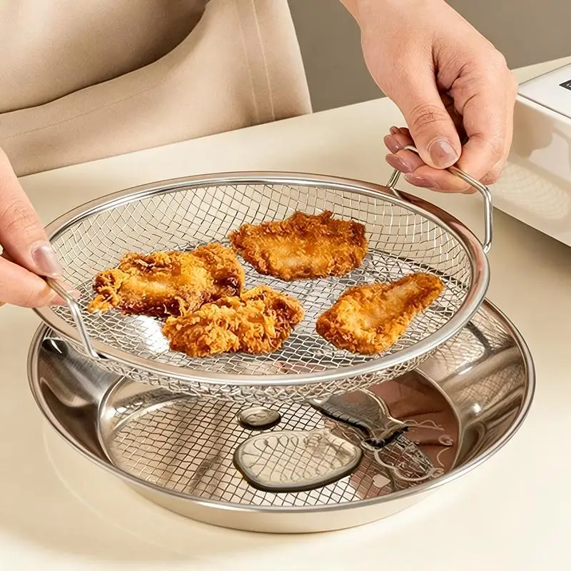 Égouttoir à huile en acier inoxydable pour cuisine, panier de drainage en maille pour friture, passoire efficace pour égoutter l'huile, idéal pour la maison, l'extérieur et les restaurants