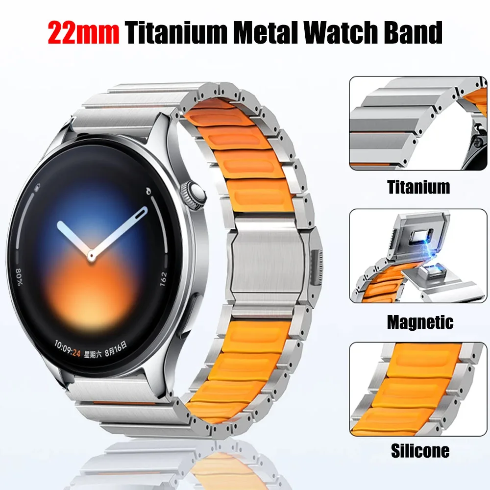 22-ミリメートルチタン金属バンド-xiaomi-watch-5-s5-s4-s3-s2-s1-ストラップ磁気コレア-huawei-gt6-5-4-3-2-46m-amazfit-active-max-用