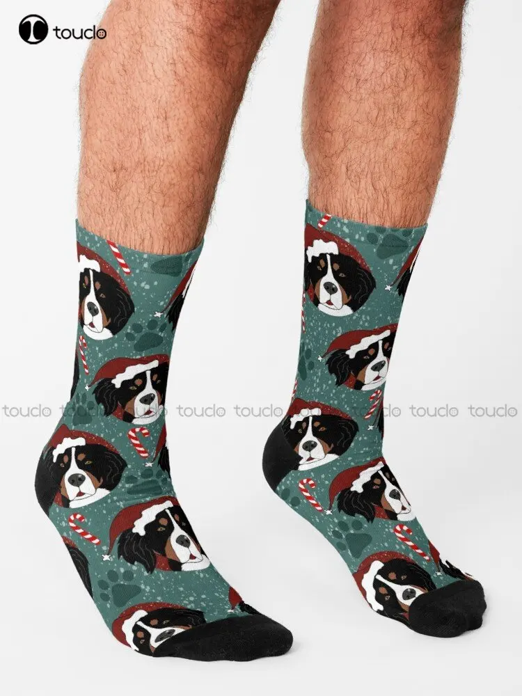 Christmas Bernese Mountain Dog Socks Dance Socks Personalized Custom Unisex Adult Teen Youth Socks 360° Digital Print Streetwear