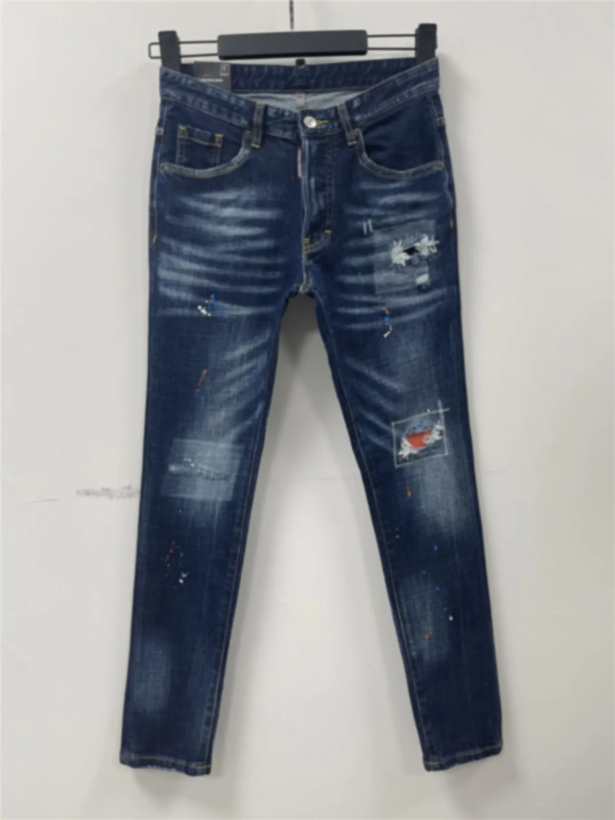 2024 primavera e verão novo d2 jeans masculino lavado e rasgado graffiti impressão estrela azul reto