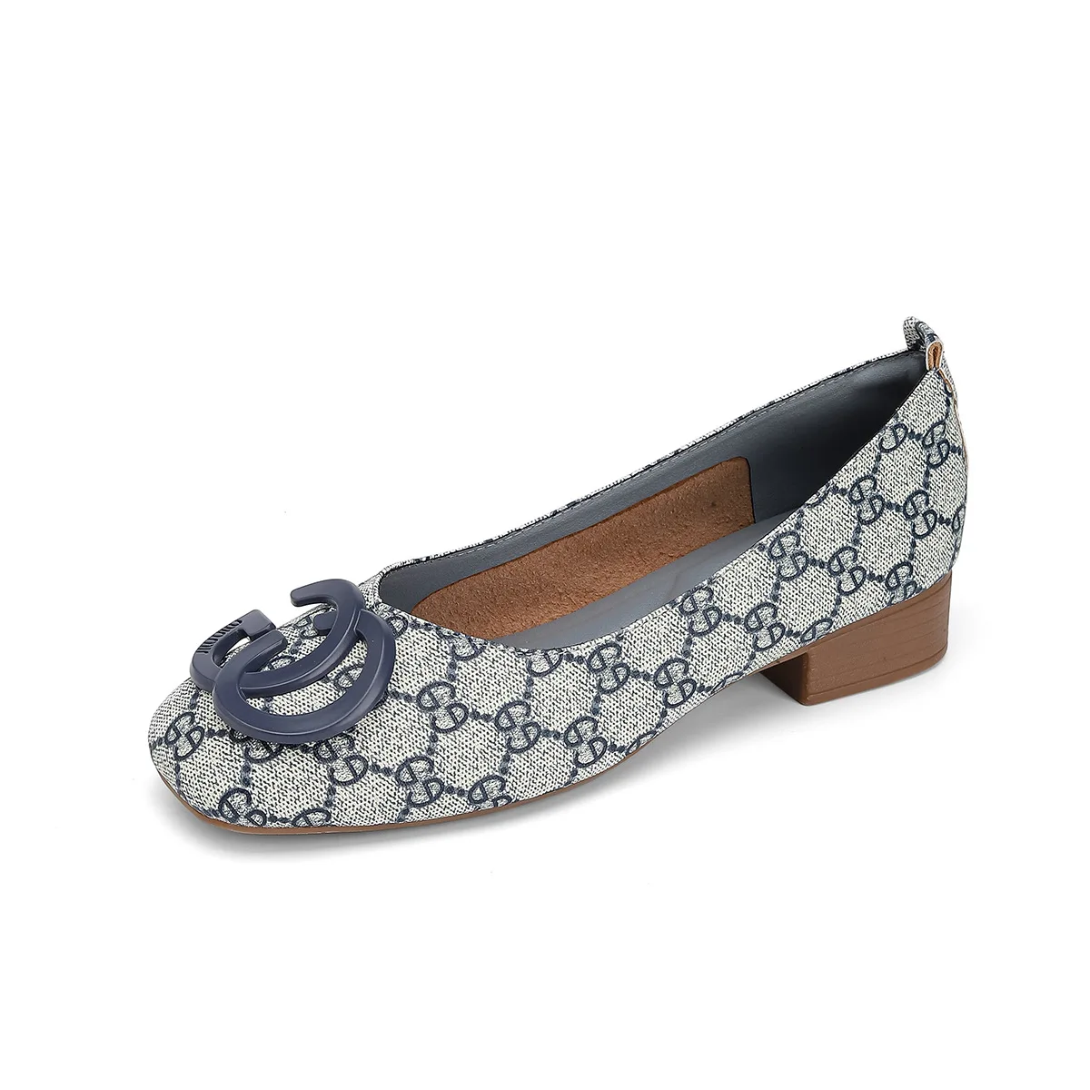 

2025 Spring and Autumn New Fashion Buckle Style Women's Comfortable and Lightweight 2.5CM Thick Heel Shallow Mouth Shoes 6007-4