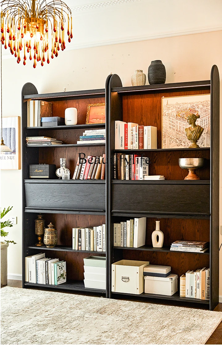 

French Retro Solid Wood Bookcase with Glass Door Display Cabinet