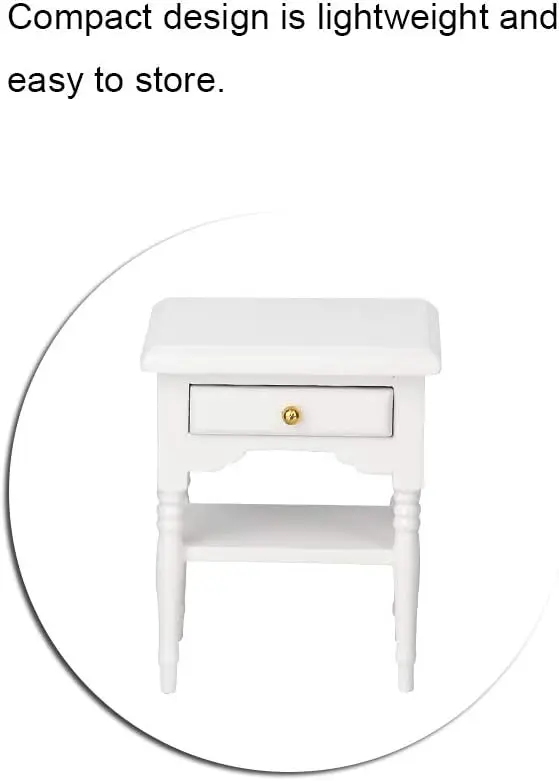 Miniature Nightstand, 1:12 Scale End Table with Removable Drawer - Doll House Accessory for Kids Gift