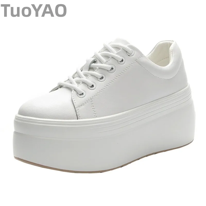 

Женская повседневная обувь из натуральной кожи, вулканизированные женские модные кроссовки на танкетке 8 см, массивная весенне-осенняя обувь на танкетке