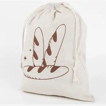 可重複使用的鄉村風格亞麻麵包袋 - 法國麵包收納袋 大號抽繩麵包袋 適用於麵包店〔YY33〕 6 best sales 麵包袋 - №5