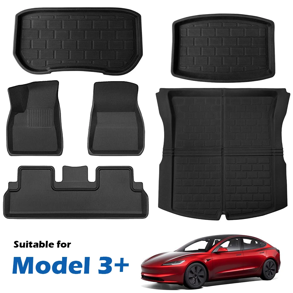 Floor Mats for Tesla Model 3 Highland 2024 All Weather Anti-Slip Waterproof XPE Trunk Mat Cargo Liner Interior Accessories