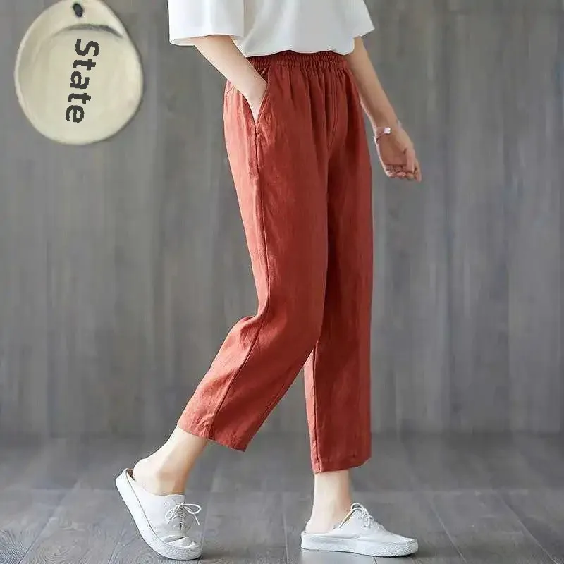Cotton Linen Casual Pants Women's Loose Slimming Trousers Summer Thin Nine Points Harem Pants Korean Version Comfortable Fit