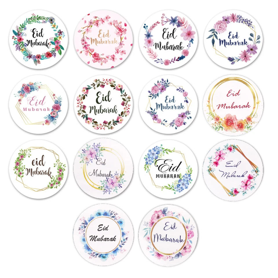 96PCS Flower Wreath Stickers Eid Mubarak Paper Stickers for Ramadan Kareem Muslim Islamic Party Decoration Gifts Wrapping Supply