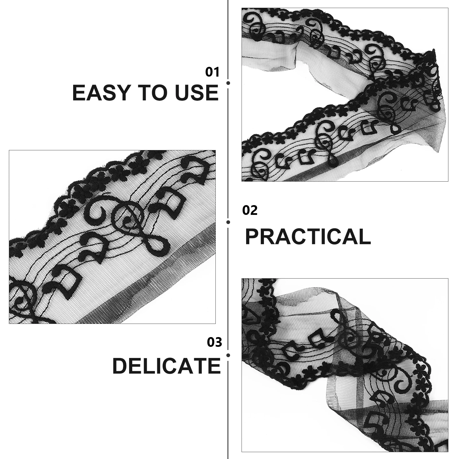 

15 Yards Music Notation Lace Border for Dresses Black Ribbon Decorative Embroidered Applique Vintage Wedding Accessories
