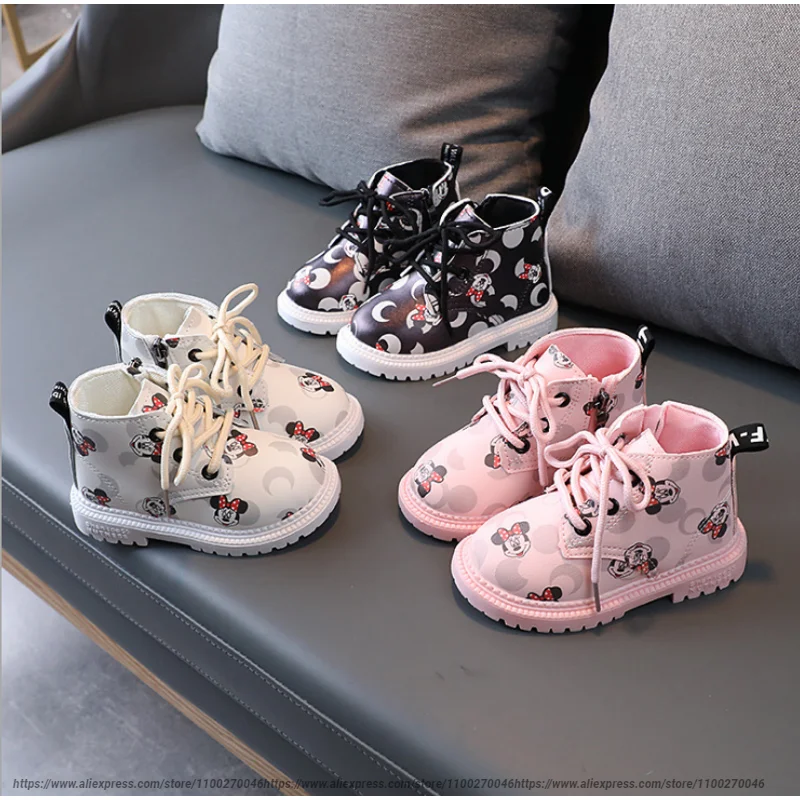 Disney Children Princess Casual Shoes Mickey Mouse Minnie Girl Fashion Boots Autumn Winter Girls Shoes Kids Shoes Toddler Boots