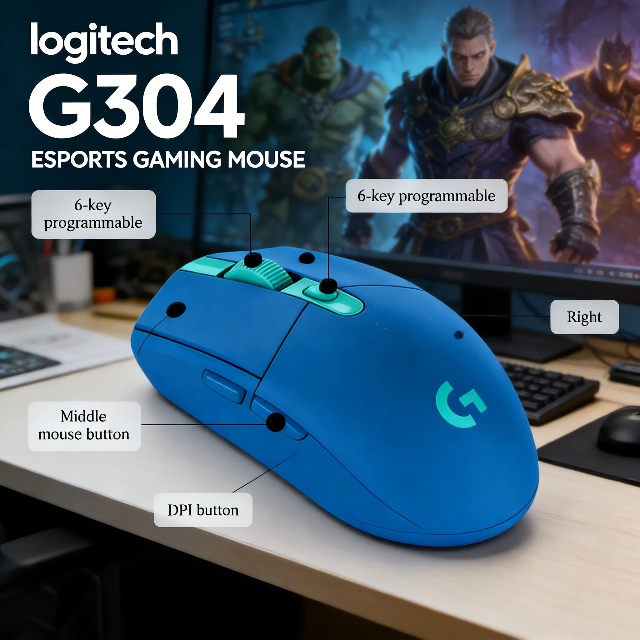 

Logitech G305 Wireless Gaming Mouse with HERO Sensor 12000 DPI 6 Programmable Buttons 250hr Battery Life Lightweight 99g