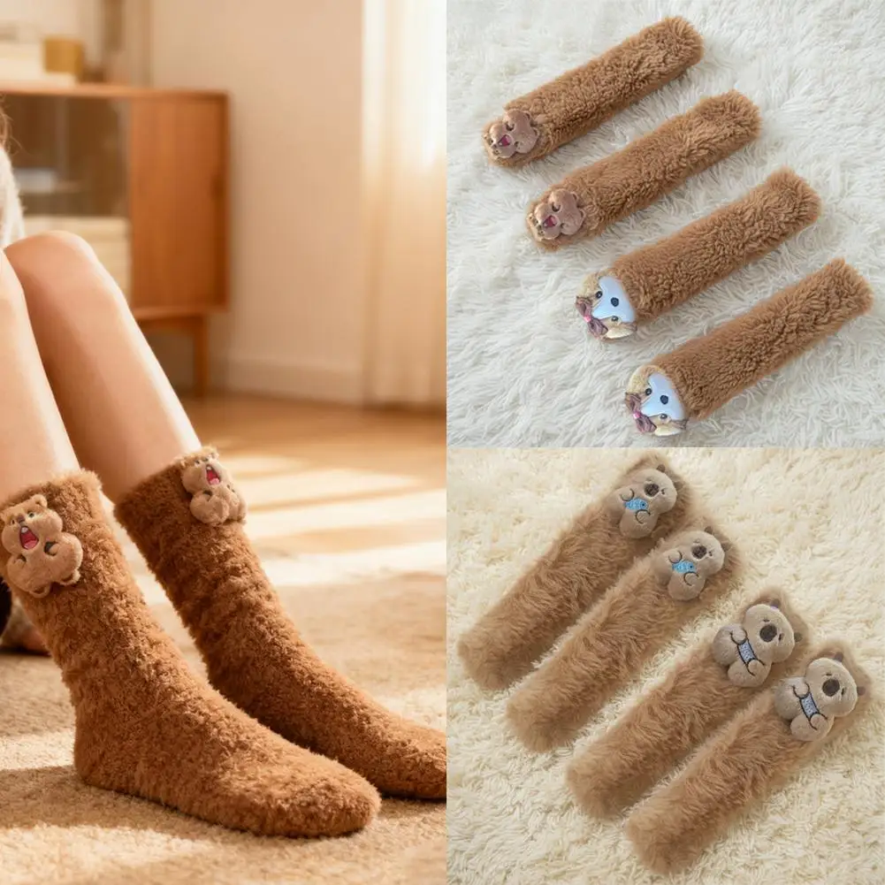 Calcetines de felpa cálidos calcetines de invierno acogedores calcetines de zapatilla de felpa de invierno para mujeres divertido diseño novedoso 3d cálido calcetín de suelo lindo y peludo