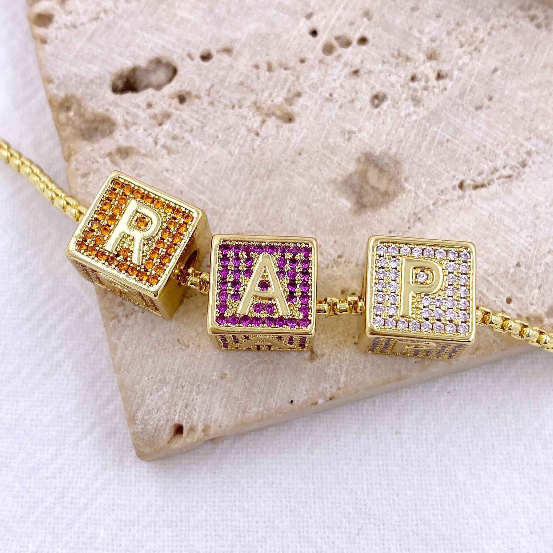 Custom Square Colorful Stone A-Z 26 Letters Dice Pendants Necklaces DIY Cubic English Name Collarbone Chain Charms Gifts