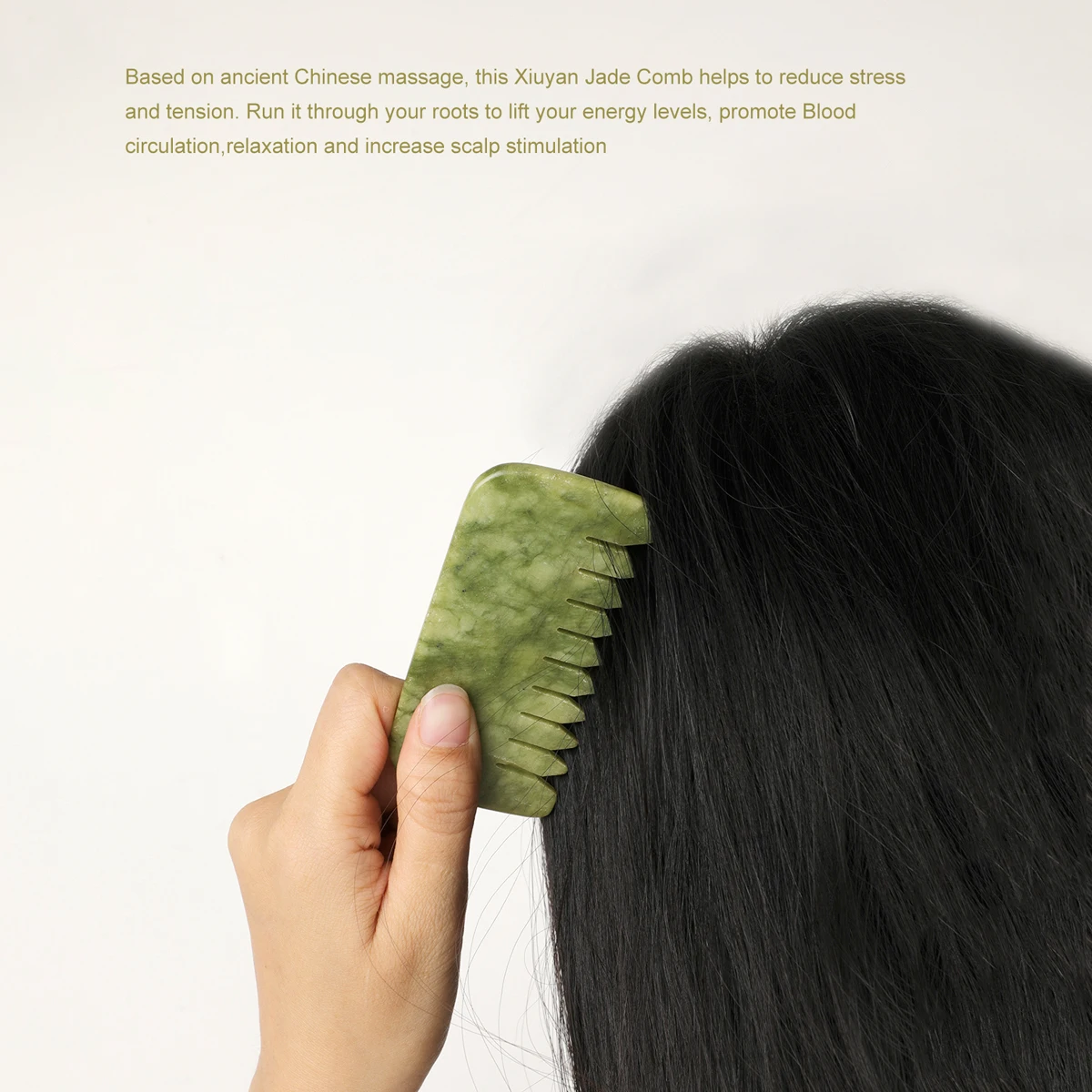 1pc Natural Jade Massage Comb Head Meridian Scalp Comb Face Eye Shoulder Neck Scraping Body Relax Anti-static Wide Tooth Comb