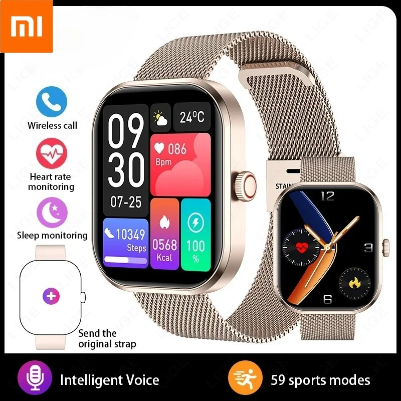 

Xiaomi Смарт-часы женские BT вызов индивидуальный циферблат Роскошный спортивный браслет сердечного ритма кислорода в крови женский подарок будильник умные часы