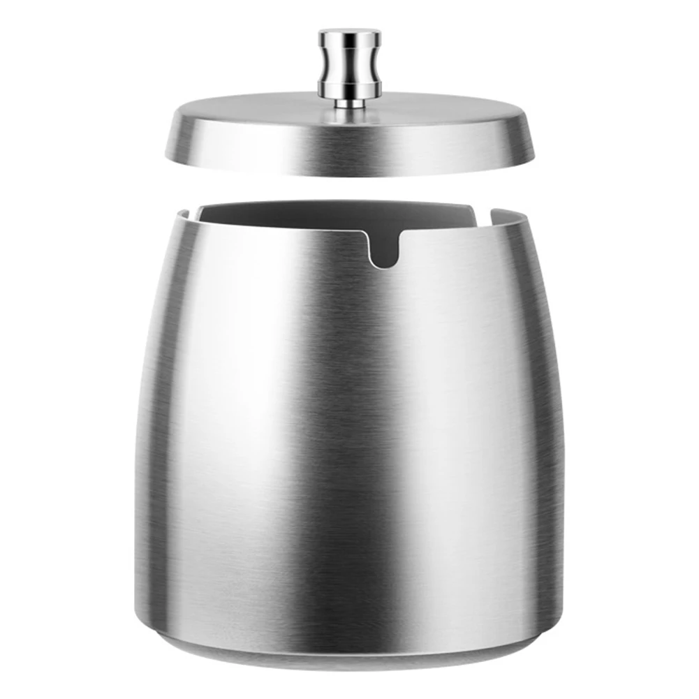 Stainless Steel Tabletop Ashtray Windproof with Lid Butt Bucket Smokeless Ashtray for Home/Office/Tabletop/Outside Patio/Balcony