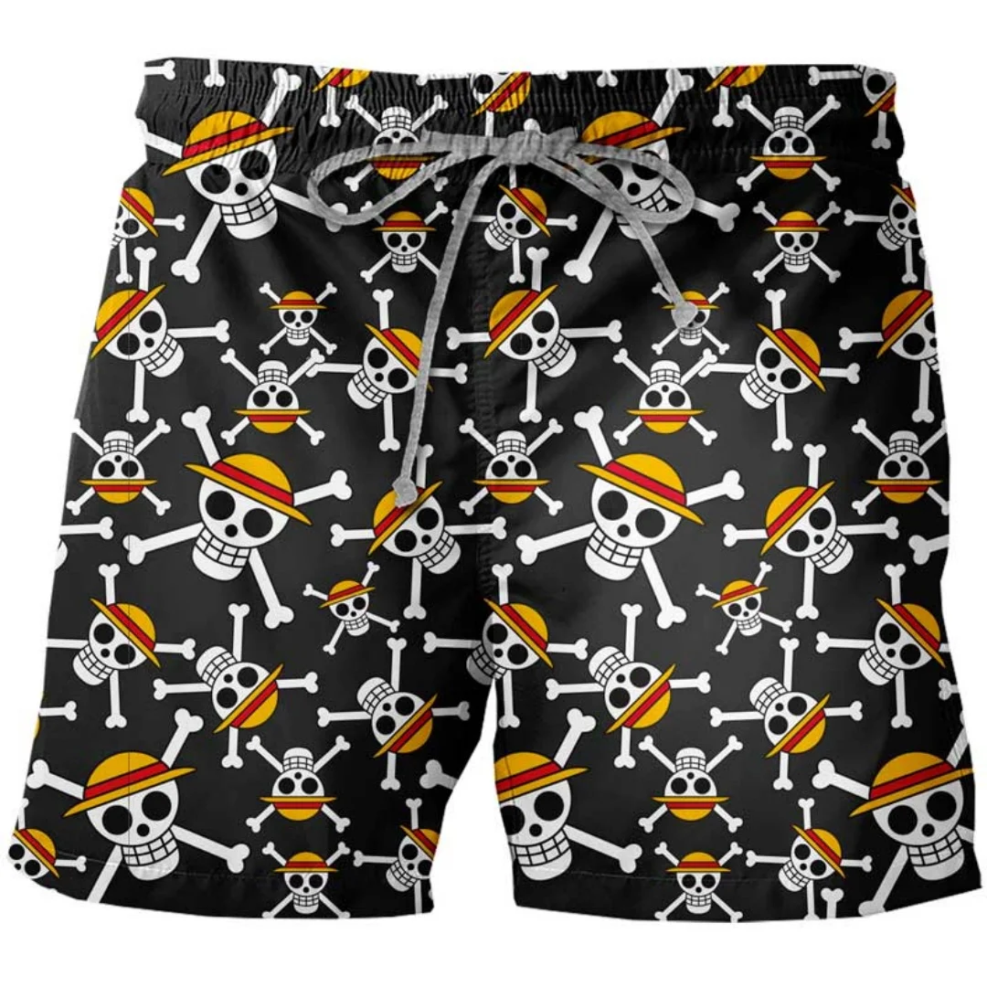 Anime One Piece Skull Full Print Beach Shorts,  Swim Trunks, Breathable Casual Summer Shorts For Men Outdoor Travel Sports Wear
