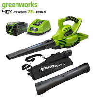 Greenworks 40V Cordless Brushless Leaf Blower Vacuum 4.0Ah Battery and Charger Included 185 MPH/340 CFM / 75+ Compatible Tools