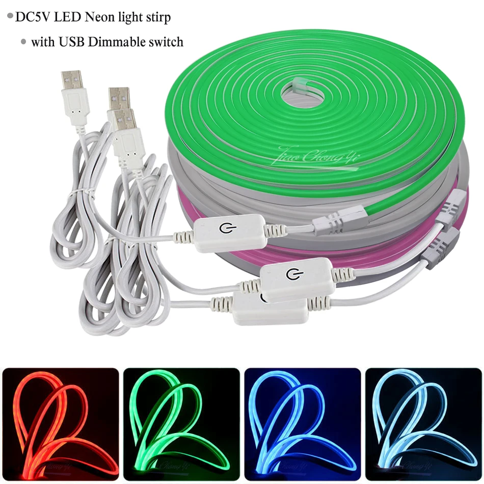 

DC5V USB LED Neon light strip Dimmable switch Flexible Neon sign Tape 2835 120LED/m 0.5m 1m 2m 3m 4m 5m DIY Decortion