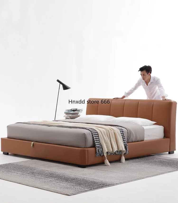 Leather bed master bedroom 1.8 meters modern minimalist creative