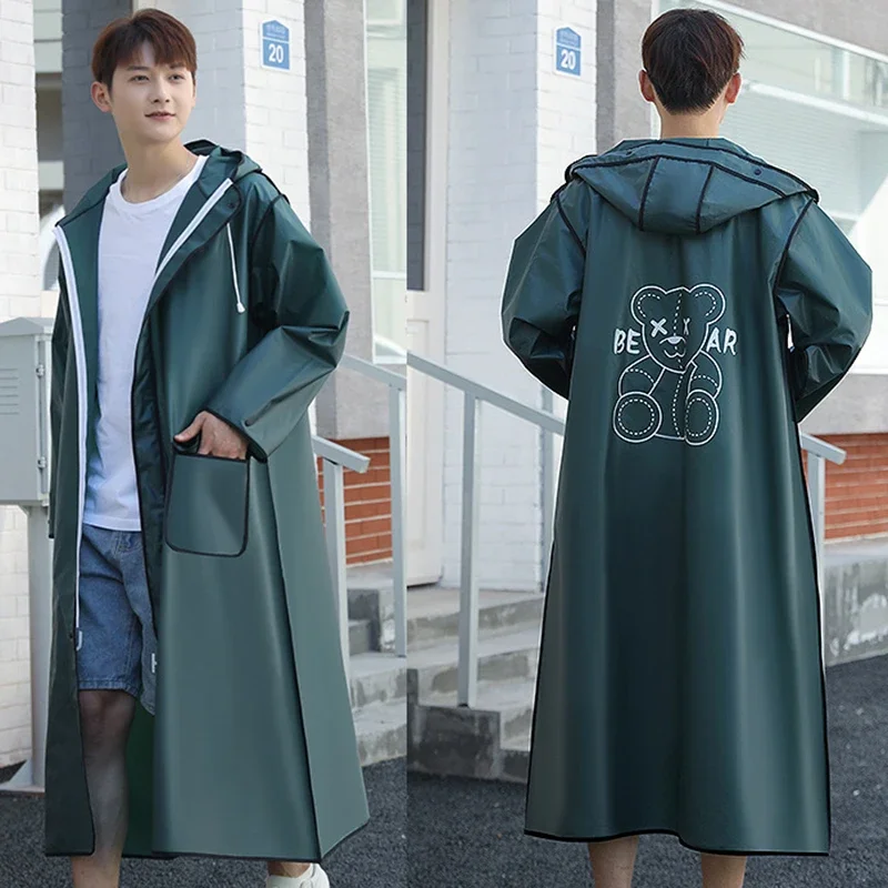 Thicken EVA Adults Long Raincoat Hooded for Men Women Waterproof Rain Coat Outdoor Poncho Jacket Travel Camping Fishing Rainwear