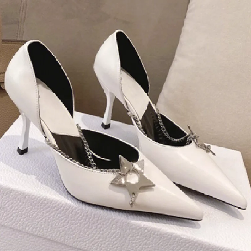 

Star Silver Chains For Women Shoes Zapatillas De Mujer Sandalias High Heels Wedding tacones Luxury Brand Chaussures Femmes