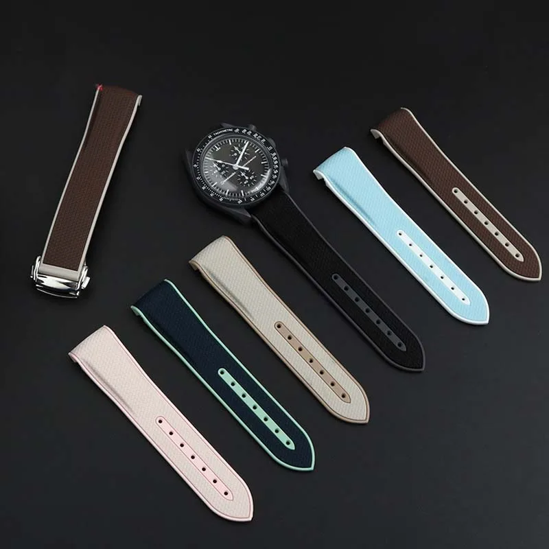 

For Omega X Swatch Joint MoonSwatch celestial Sports Rubber Watchband 20mm Curved End Woven pattern straps with folding buckle