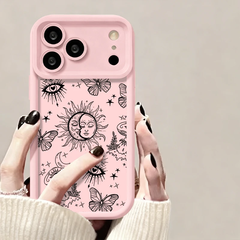 Sun Spiritual Totem Silicone Case For iPhone 16 13 11 17 Pro Max Cases iPhone 12 13 ProMax 14 15 Plus 7 8 XS Shockproof Fundas