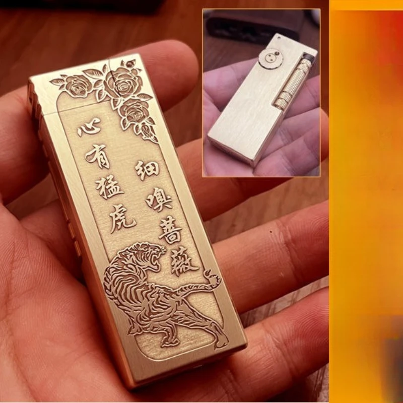 

CT41 боковой шкив с двойным отверстием, латунная масляная зажигалка, винтажная ретро-броня с гравировкой, классические персональные аксессуары для сигарет