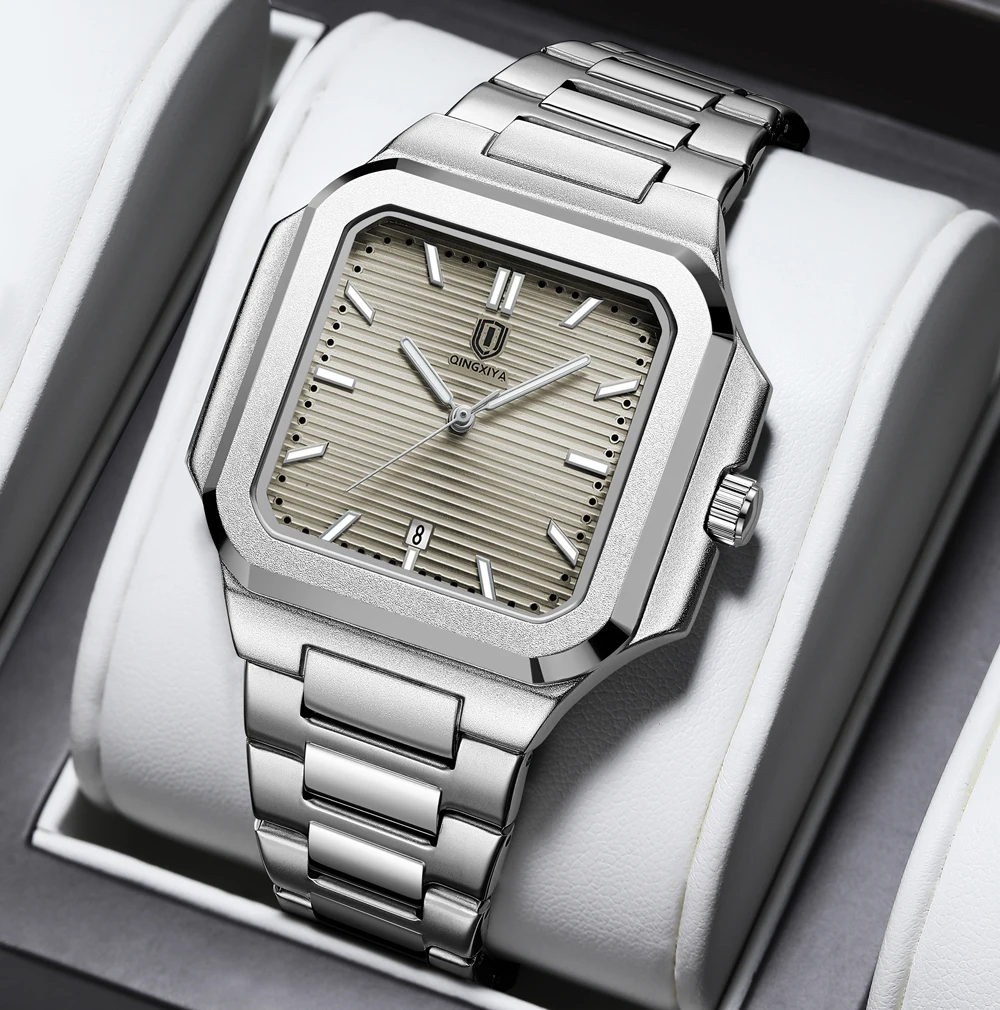 

QINGXIYA мужские часы роскошные модные квадратные мужские кварцевые часы с календарем светящиеся водонепроницаемые часы из нержавеющей стали высокого качества