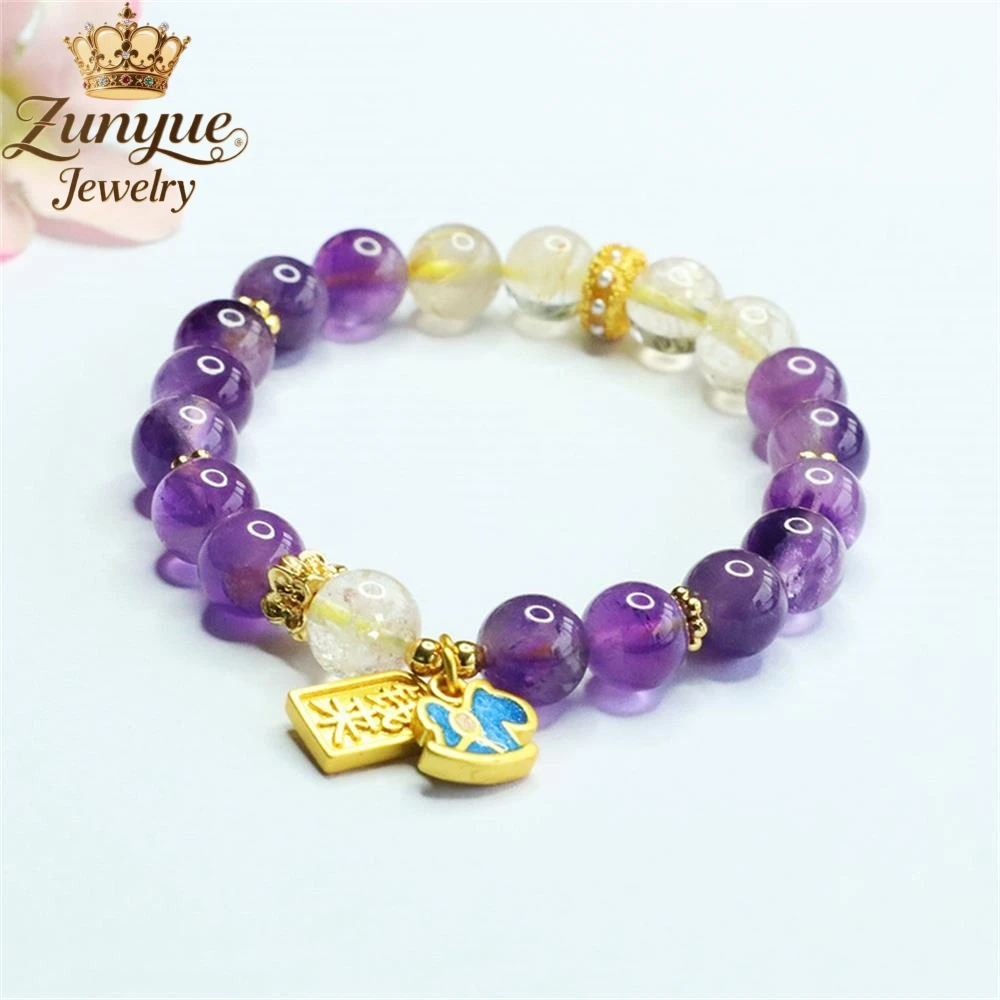 

High-End Natural Amethyst Gold Hairpin Crystal Bracelet Luxury Quality Jewelry Fashion Jewelry Exquisite Elegant Charms Popular