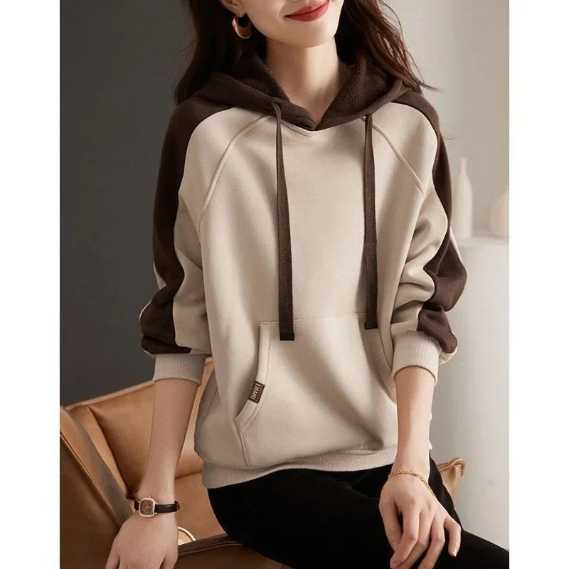 

Fashion Hooded Spliced Pockets All-match Hoodies Female Clothing Autumn Oversized Commute Tops Korean Loose Casual Sweatshirts