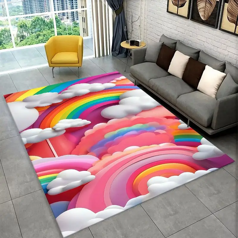 Fashion Rainbow Colour Scenery Large Area Rug Non-slip Durable Carpet for Bedroom Living Room Sofa Doormat Home Decor Floor Mat