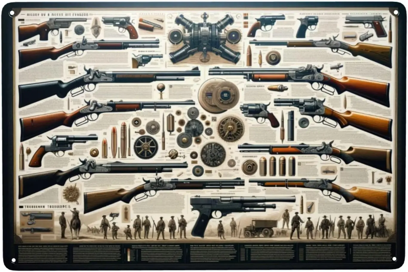 HAESTGIIO Educational Vintage Firearms Metal Tin Sign for Home Bar Antique Gun Poster Plaque for Man Cave Retro Wall Pedime sign