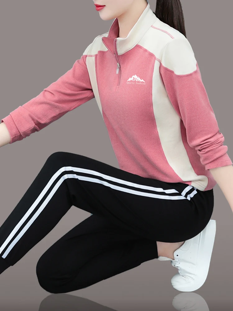 

Женский спортивный костюм: повседневная одежда для фитнеса, быстросохнущий, с воротником-стойкой, комплект из двух предметов, весна-осень, новая модная коллекция, для бега