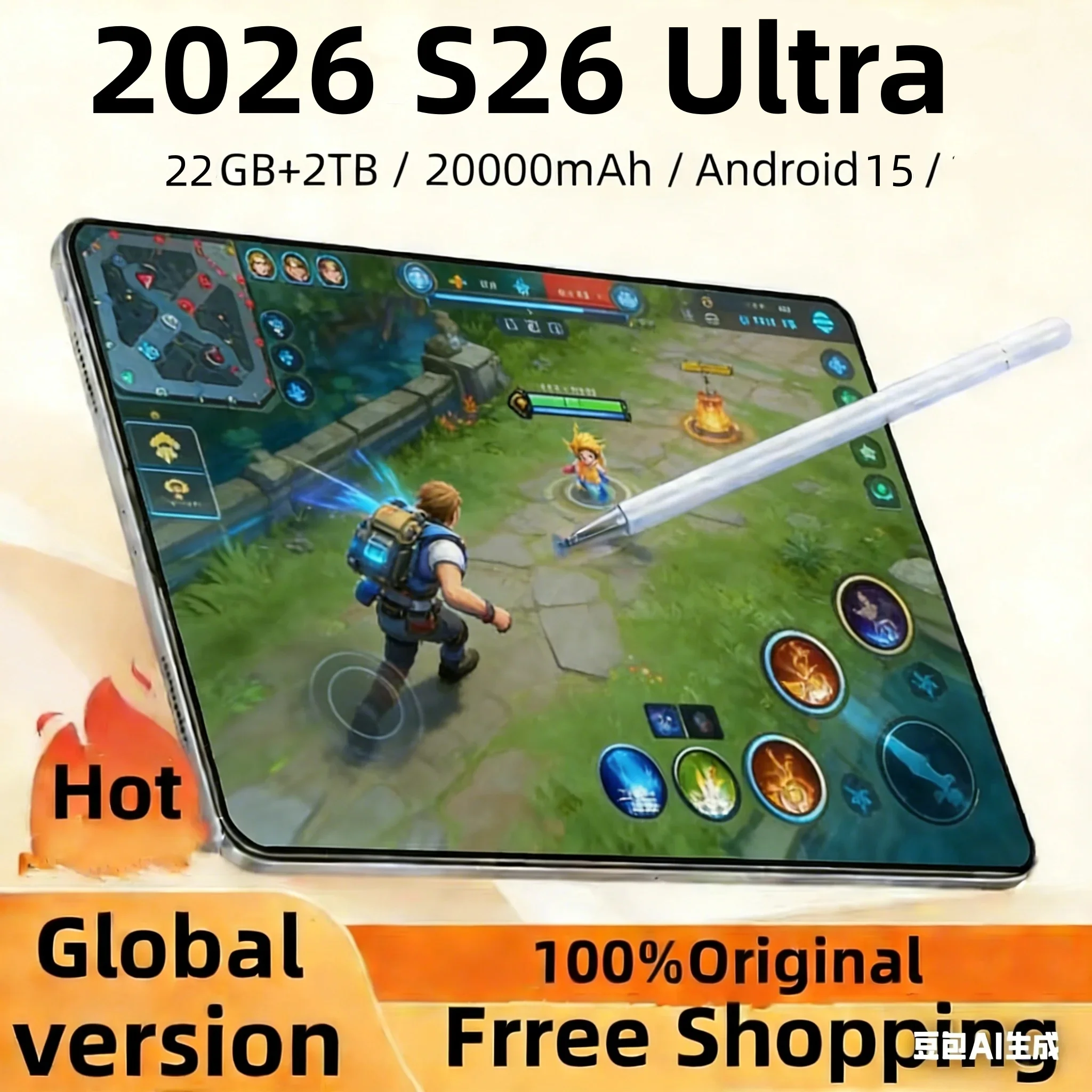 2026 Original S26 Ultra Tablet Android 15 22GB 2TB Snapdragon 8 Gen 2 Global Version Tablet 5G Dual SIM Google Play Tablets PC