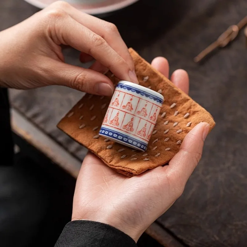 

Dunhuang Buddha round Cover Blue White Porcelain High-End Thumb Ring Tea Ceremony Utensils and Vintage Ceramic Saucer