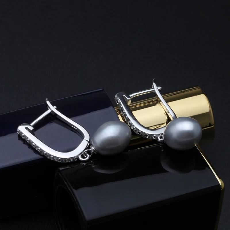 Real freshwater grey pearl earrings for women,classic 925 sterling silver earrings birthday gift