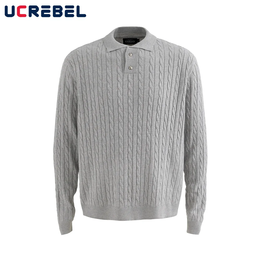 

Вязаный жаккардовый свитер, мужской осенне-зимний ретро уличный повседневный пуловер с лацканами и длинными рукавами, мужской