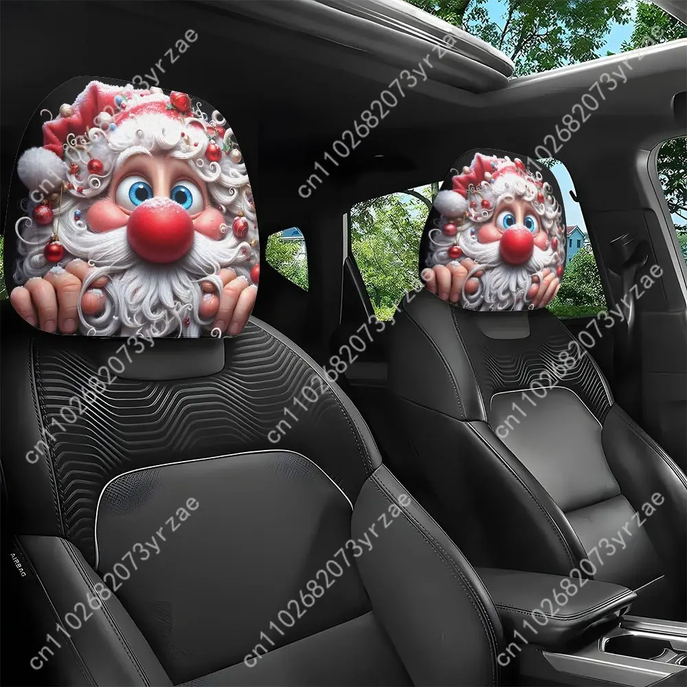 

Funny Santa Claus Big Face Car Seat Headrest Cover (2pcs) Environmentally Friendly Headrest Protector Breathable Vehicle Decor