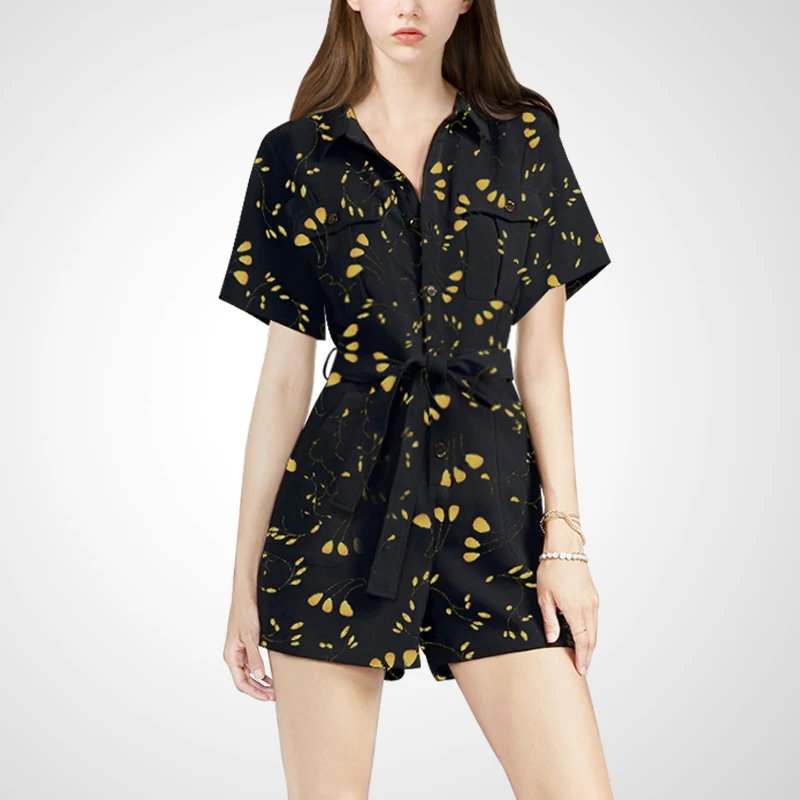 Casual Loose Faionable Street Sle Workwear Overalls Women's irt Collar High Waist ort Pants Polyester Fiber 00%