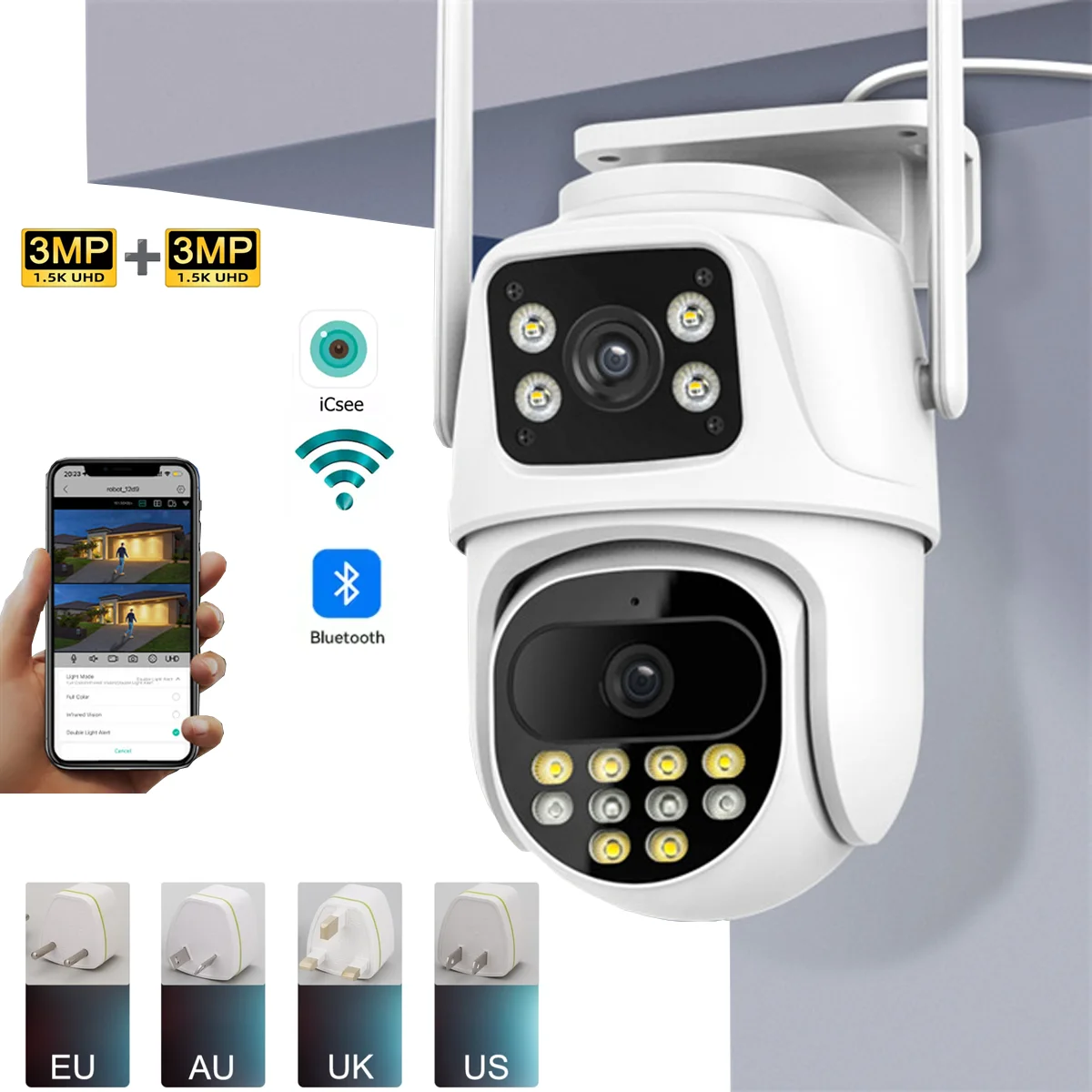 

icsee Smart 9MP AI Camera with Auto Tracking, Red-Blue Alarm, 8X Digital Zoom, ICSEE App, IP66, SD/NVR/Cloud Storage