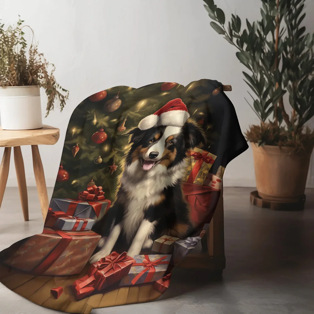 

Рождественское флисовое одеяло Tuniu с милой собакой, диван-кровать, плед для гостиной, спальни, подарок