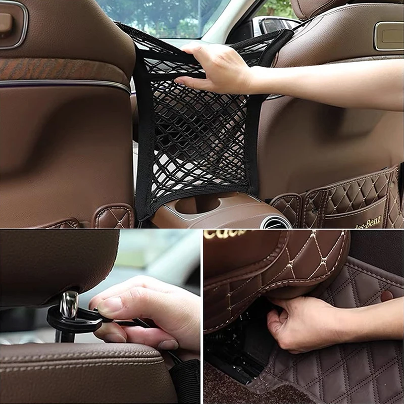 2023 New Good 3-Layer Car Storage Net Bag Between Seats Car Divider Pet Barrier Stretchable Elastic Mesh Bag Organizer Auto